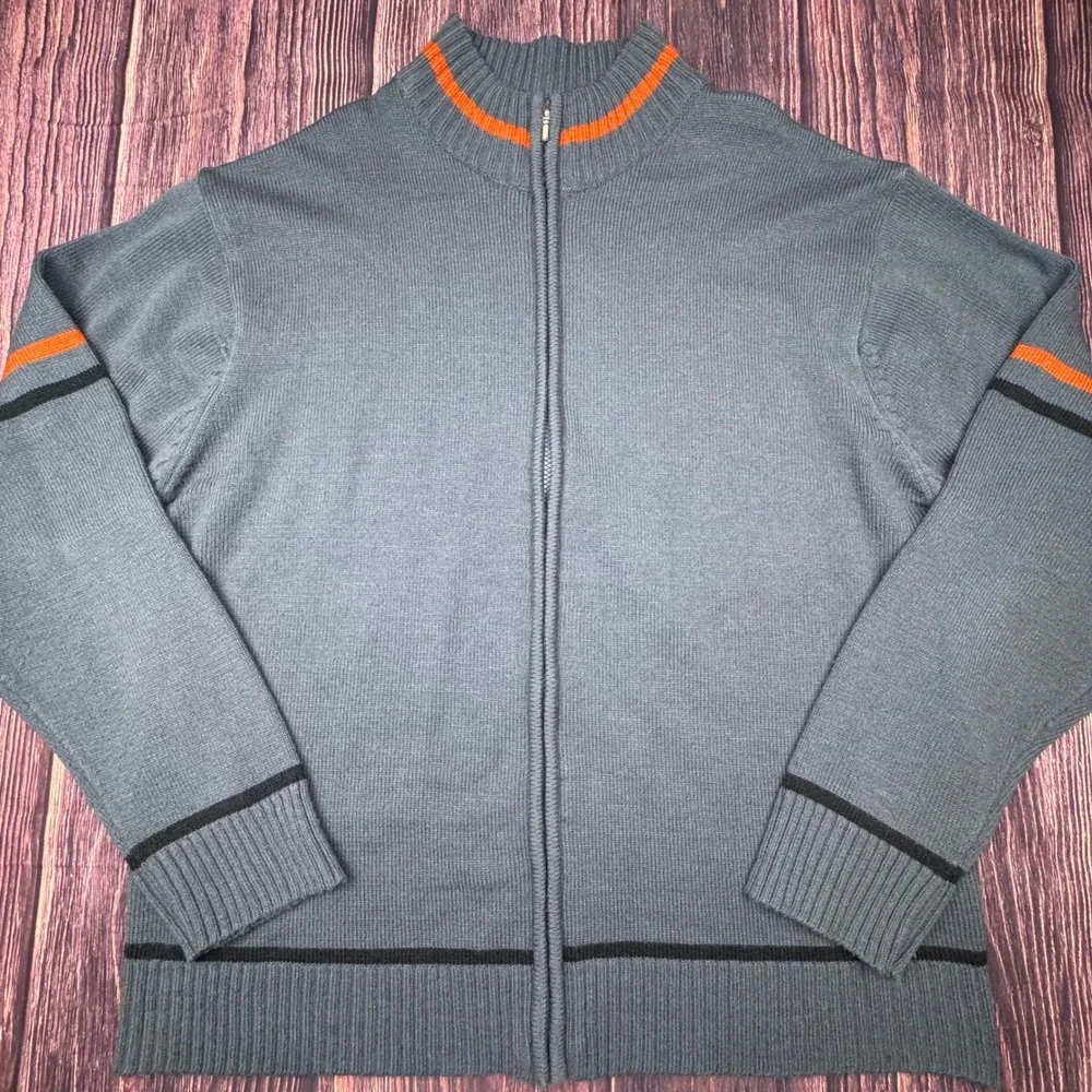 Whispering Smith Full Zip XL Acrylic Blue Orange Stripe Mock Neck Knit Sweater